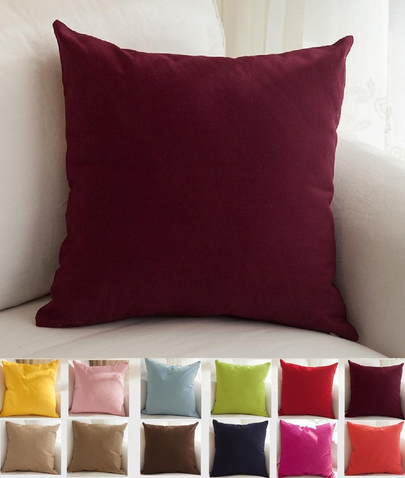 TangDepot Cotton Solid Throw Pillow Covers, 18" x 18" , Wine, 1 Count (Pack of 1)